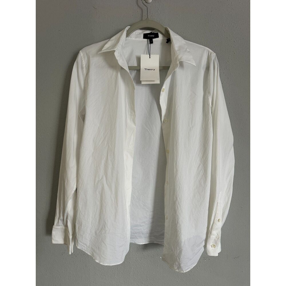 NWT Theory Tenia Luxe Women’s White Stretch Button Down Shirt Size S $245 - Picture 4 of 9